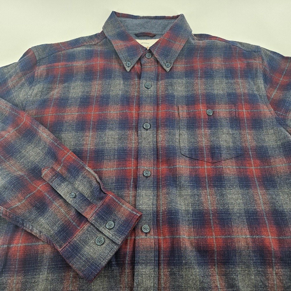 Weatherproof Vintage Plaid Flannel Shirt Men XL Long Sleeve Button Down Red Gray